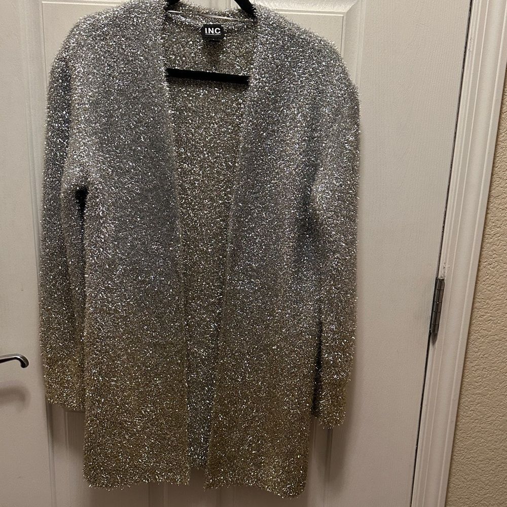 INC International Concepts Women's Silver & Gold Shimmer Cardigan Size Small